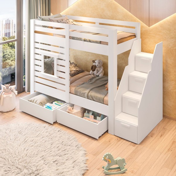 Encontraproduto.com.br - Beliche Infantil Star Plus Com Janela Casatema Branco