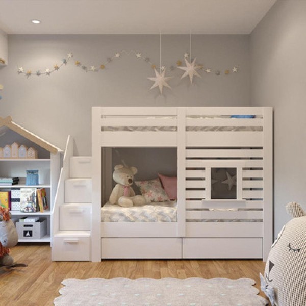 Encontraproduto.com.br - Beliche Infantil Star Plus Com Janela Casatema Branco