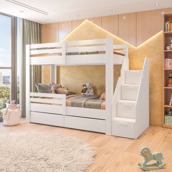 Encontraproduto.com.br - Beliche Infantil Star Plus com Grade de Proteção Branco - Casatema
