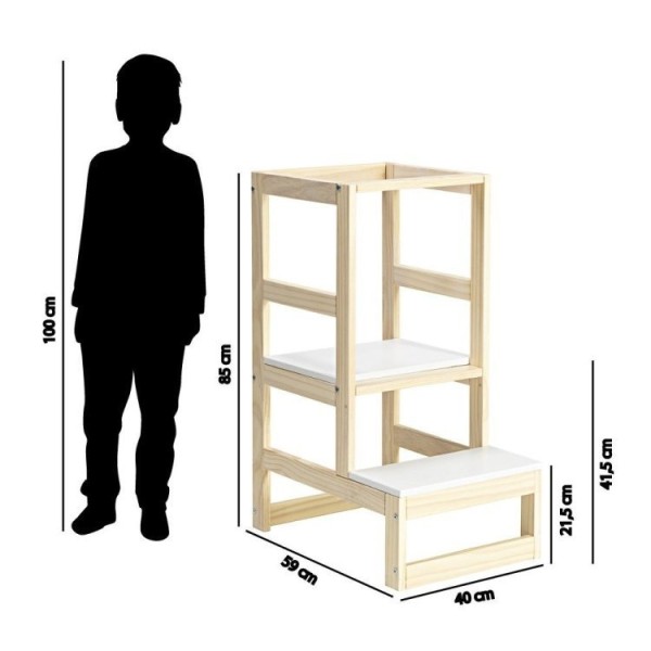 Encontraproduto.com.br - Torre de Aprendizagem Autônoma Montessoriano Natural/Branco - Casatema