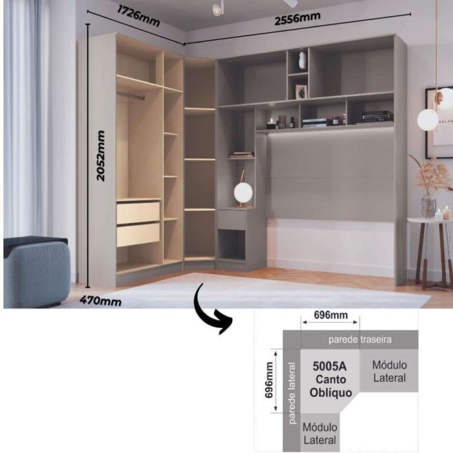Encontraproduto.com.br - Quarto Modulado Casal Urban Com 8 Portas Móveis Castro Níquel