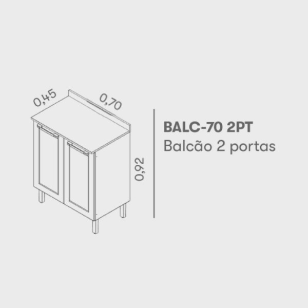 Balcão Para Cozinha 70Cm 2 Portas Com Tampo Florença Itatiaia Branco