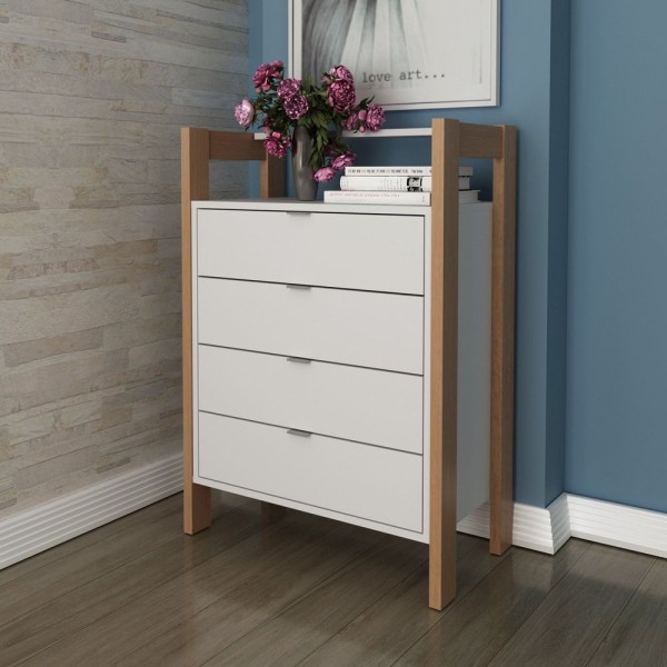 Encontraproduto.com.br - Gaveteiro 4 Gavetas Az1012 Tecno Mobili Amêndoa/branco