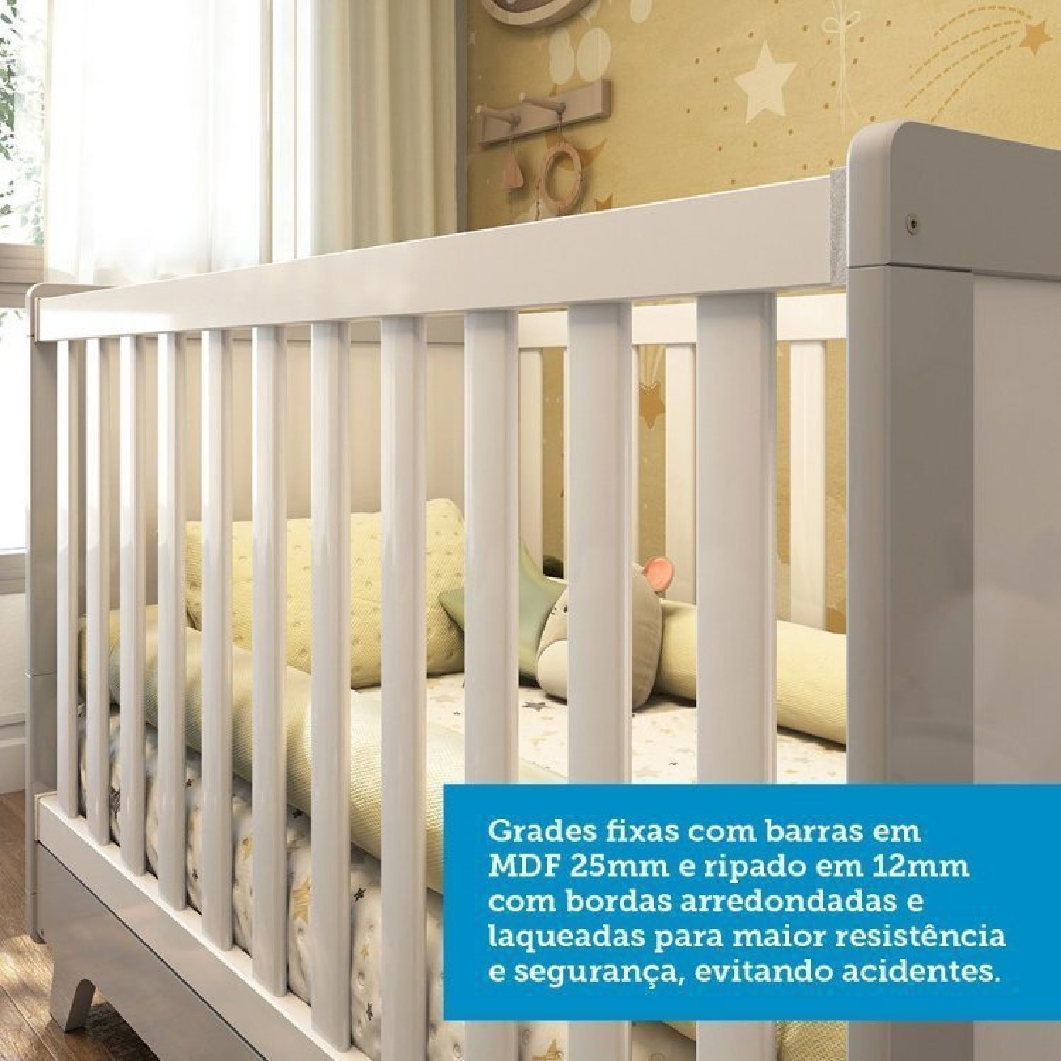 Encontraproduto.com.br - Quarto de Bebê com Berço Mini Cama Estante 4 Prateleiras e Trocador Kakau Retrô Espresso Móveis Branco Brilho/Cinza