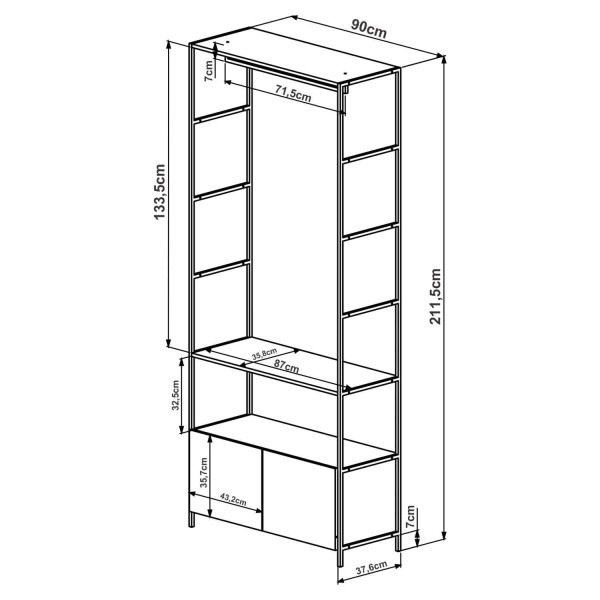 Encontraproduto.com.br - Conjunto 2 Módulos Para Closet 5 Gavetas Industrial Artesano Vermont/Preto