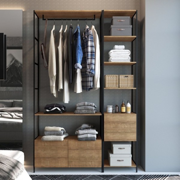 Encontraproduto.com.br - Conjunto 2 Módulos Para Closet 5 Gavetas Industrial Artesano Vermont/Preto