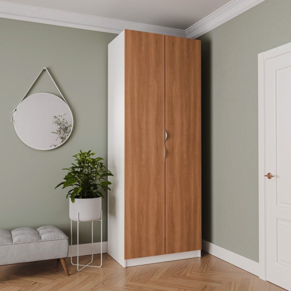 Encontraproduto.com.br - Guarda-Roupa 2 Portas com Cabideiro e 2 Gavetas Hera CabeCasa MadeiraMadeira Branco Geada/Louro