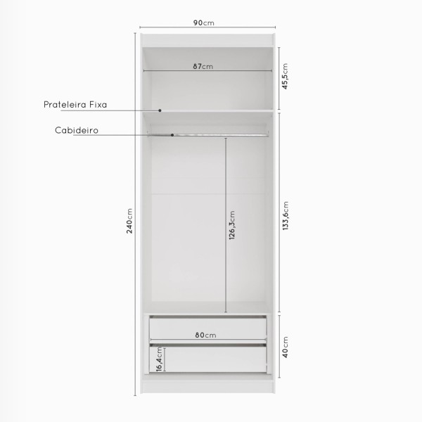 Encontraproduto.com.br - Guarda-Roupa 2 Portas com Cabideiro e 2 Gavetas Hera CabeCasa MadeiraMadeira Branco Geada/Louro
