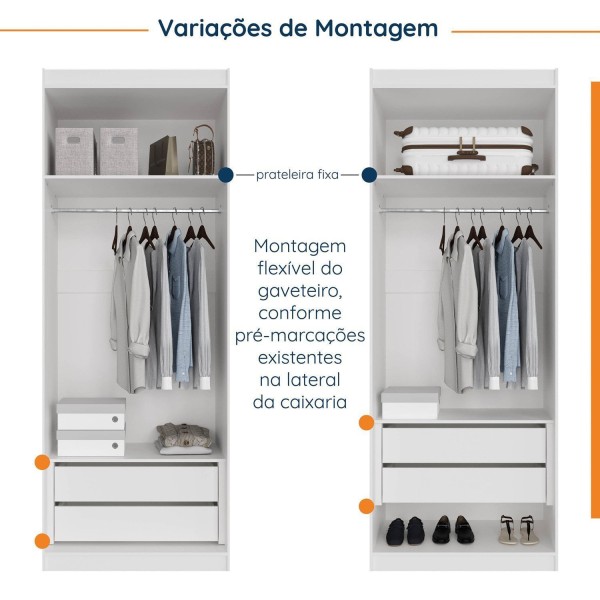 Encontraproduto.com.br - Guarda-Roupa 2 Portas com Cabideiro e 2 Gavetas Hera CabeCasa MadeiraMadeira Branco Geada/Louro