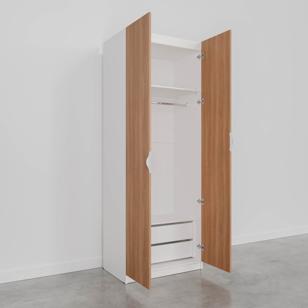 Encontraproduto.com.br - Guarda-Roupa 2 Portas com Cabideiro e 2 Gavetas Hera CabeCasa MadeiraMadeira Branco Geada/Louro