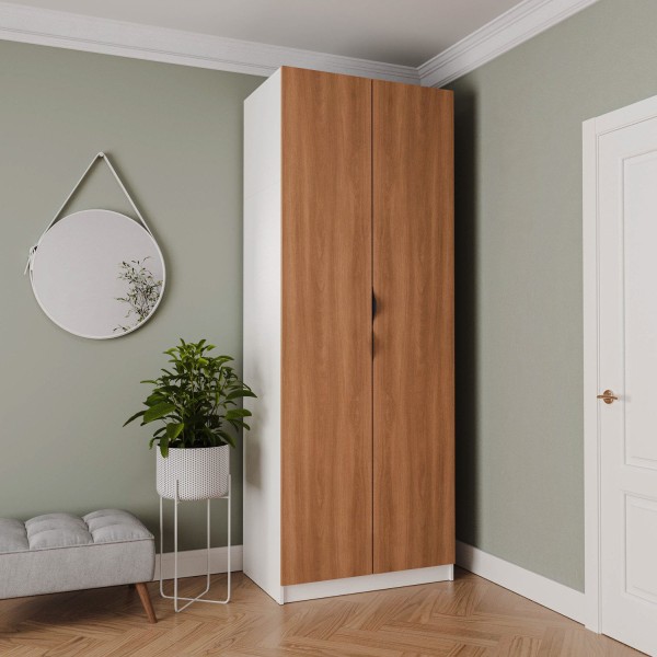 Encontraproduto.com.br - Guarda-Roupa 2 Portas com Cabideiro e 2 Gavetas Hera CabeCasa MadeiraMadeira Branco Geada/Louro