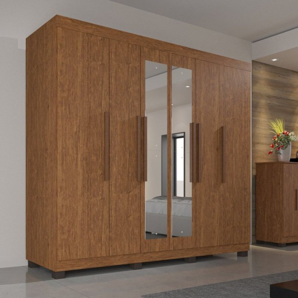 Encontraproduto.com.br - Guarda Roupa Casal Com Espelho 6 Portas 4 Gavetas Londres Prime Imop Móveis Cinamomo