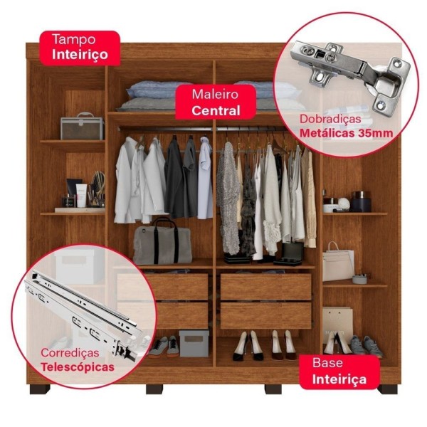 Encontraproduto.com.br - Guarda Roupa Casal Com Espelho 6 Portas 4 Gavetas Londres Prime Imop Móveis Cinamomo
