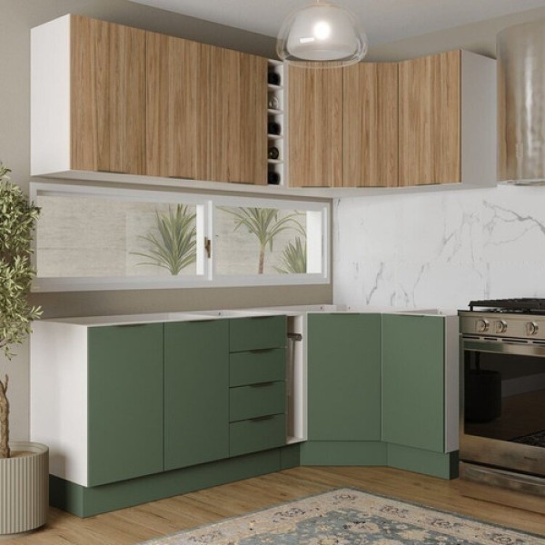 Cozinha Modulada 7 Peças Com Tampo 3 Aéreos 3 Balcões E Torre Quente Arizona Branco/menta