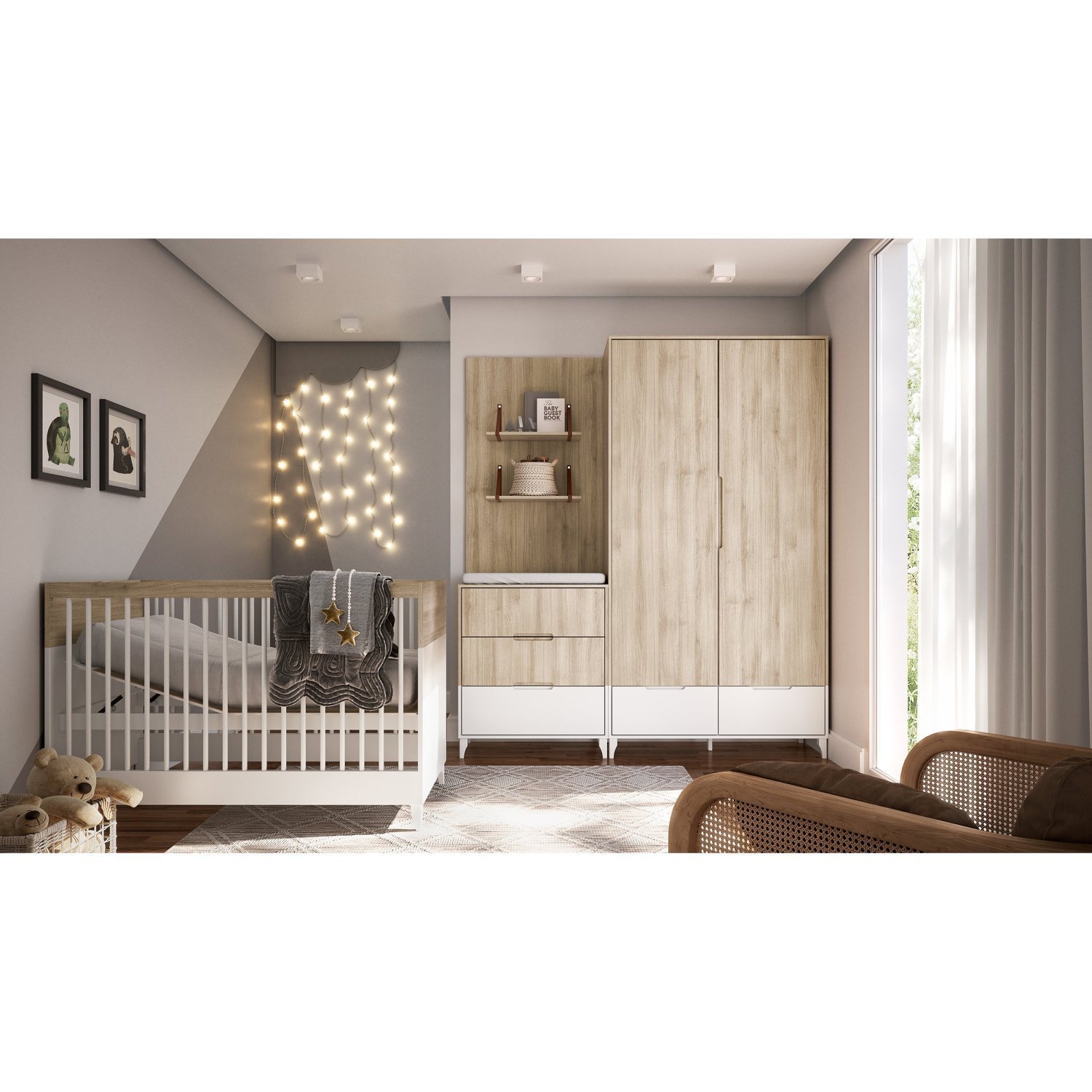Encontraproduto.com.br - Cômoda Infantil 3 Gavetas Coleção Dengo Divicar Móveis Branco/Carvalho Treviso