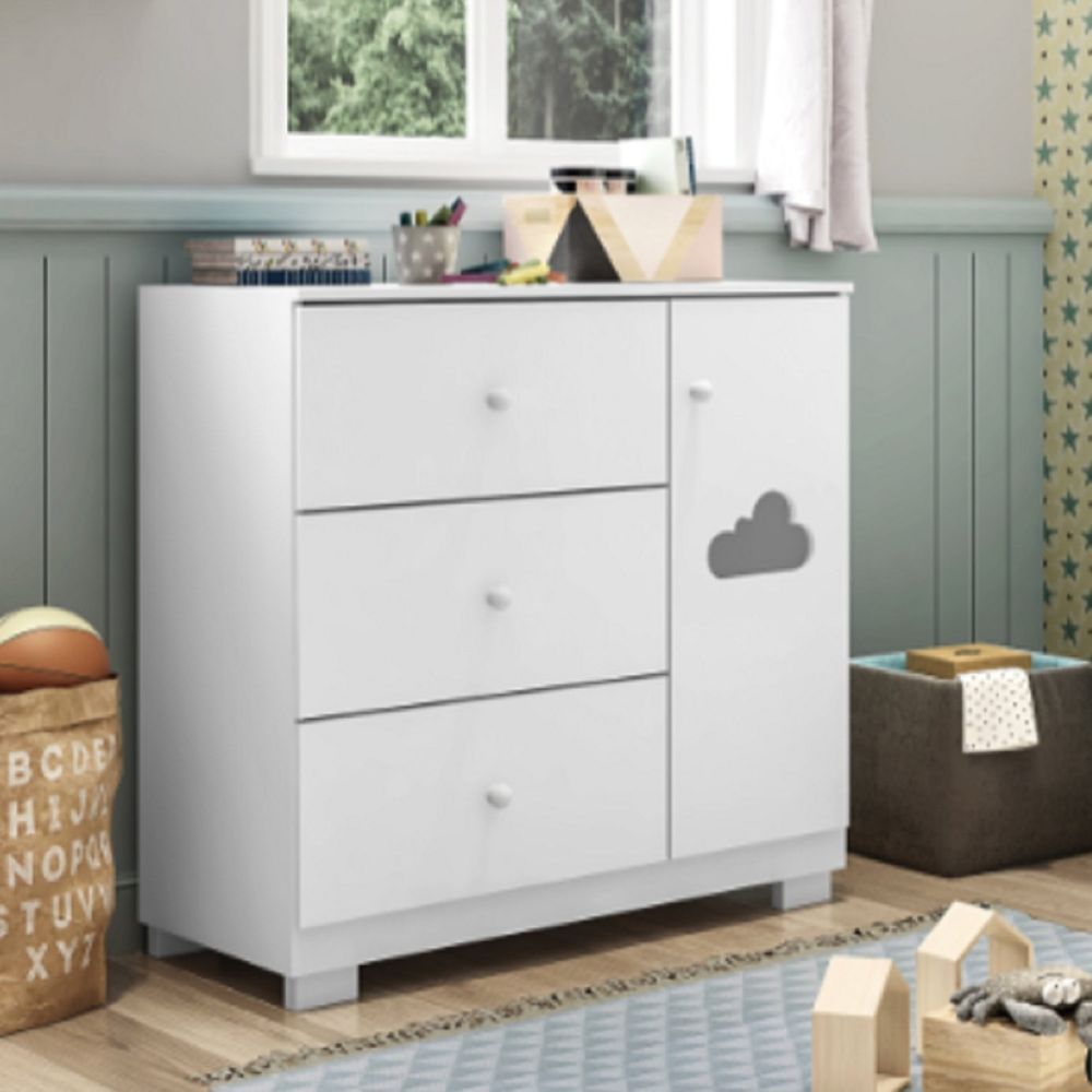 Cômoda Infantil 3 Gavetas 1 Porta Ane Phoenix Baby Branco