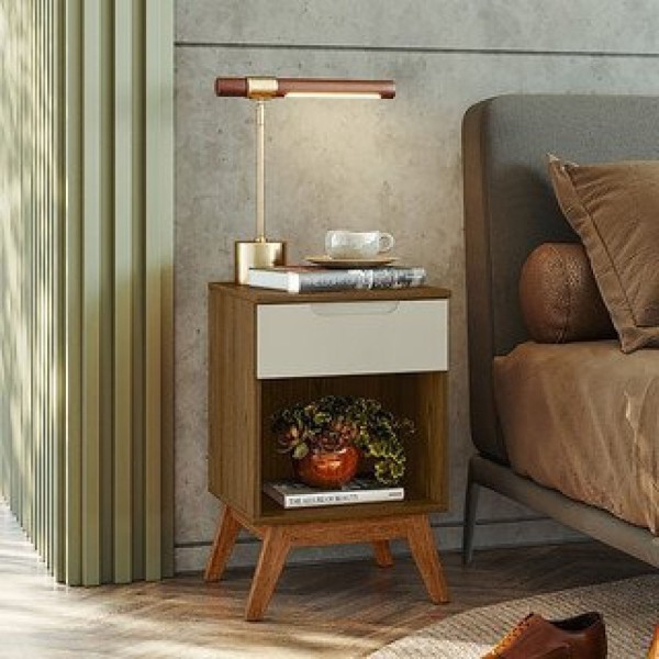 Encontraproduto.com.br - Mesa De Cabeceira Infantil Retrô 1 Gaveta Alpi Olivar Móveis Conhaque/Off White