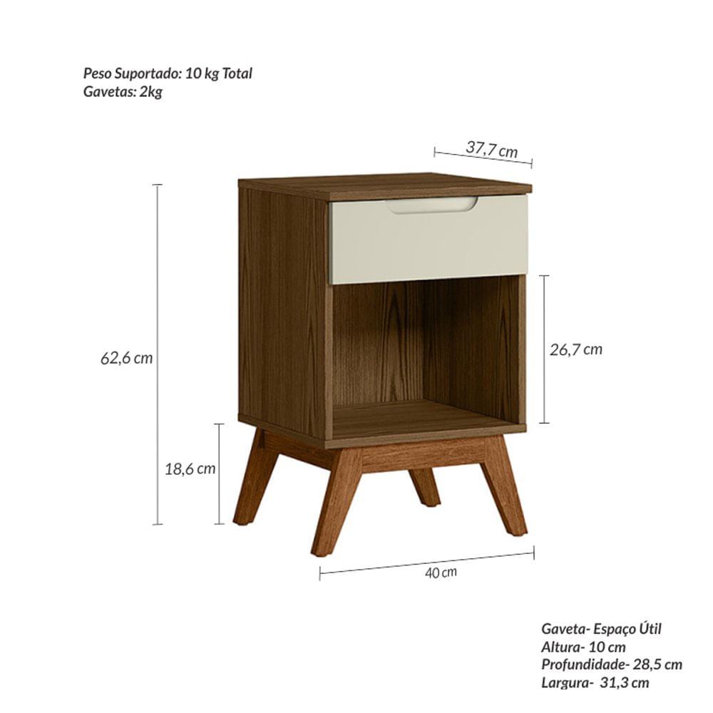Encontraproduto.com.br - Mesa De Cabeceira Infantil Retrô 1 Gaveta Alpi Olivar Móveis Conhaque/Off White
