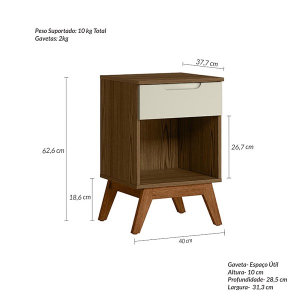 Encontraproduto.com.br - Mesa De Cabeceira Infantil Retrô 1 Gaveta Alpi Olivar Móveis Conhaque/Off White