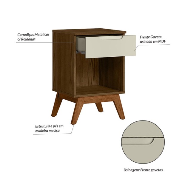 Encontraproduto.com.br - Mesa De Cabeceira Infantil Retrô 1 Gaveta Alpi Olivar Móveis Conhaque/Off White