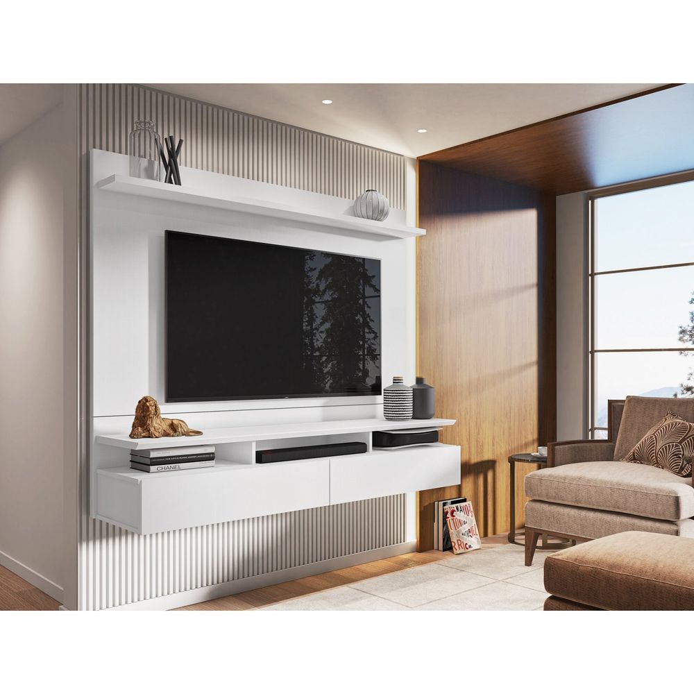 Painel Home Suspenso Para Tv Até 55 Polegadas Noruega Espresso Móveis Branco