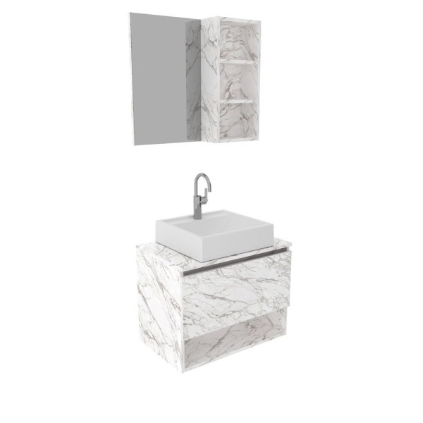 Encontraproduto.com.br - Gabinete Para Banheiro Com Espelheira E Cuba Bn3623 Tecnomobili Mármore Branco