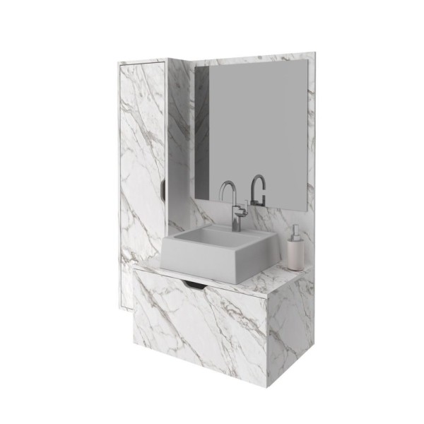 Encontraproduto.com.br - Gabinete Para Banheiro Com Espelheira E Cuba Bn3629 Tecnomobili Mármore Branco