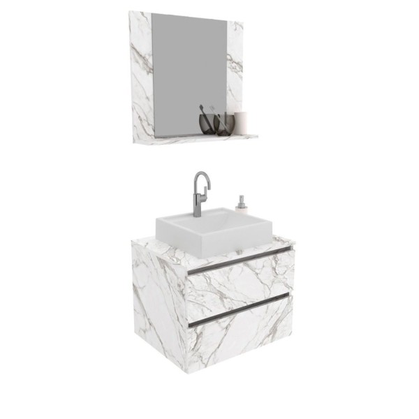 Encontraproduto.com.br - Gabinete Para Banheiro Com Espelheira E Cuba Bn3627 Tecnomobili Mármore Branco
