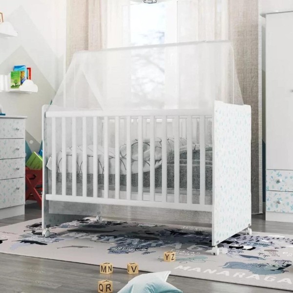 Encontraproduto.com.br - Berço Americano New Baby Batrol Móveis Branco/gravuras Azul