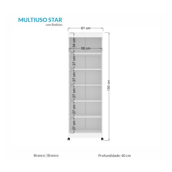 Encontraproduto.com.br - Armário Multiuso Com Rodízio 2 Portas Star Santos Andirá Branco