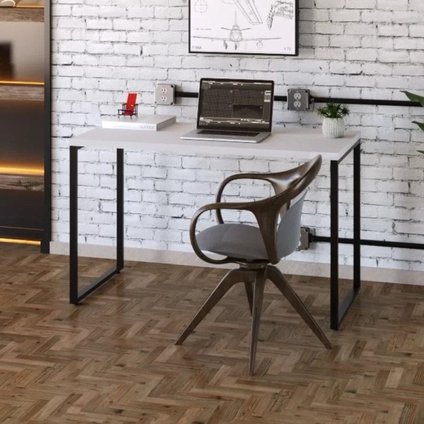 Encontraproduto.com.br - Mesa Para Escritório Office Estilo Industrial 120cm Kuadra Compace Branco Chess