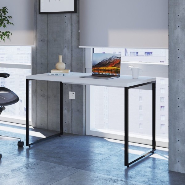 Encontraproduto.com.br - Mesa Para Escritório Office Estilo Industrial 120cm Kuadra Compace Branco Chess