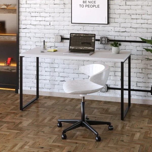 Encontraproduto.com.br - Mesa Para Escritório Office Estilo Industrial 135cm Kuadra Compace Branco Chess