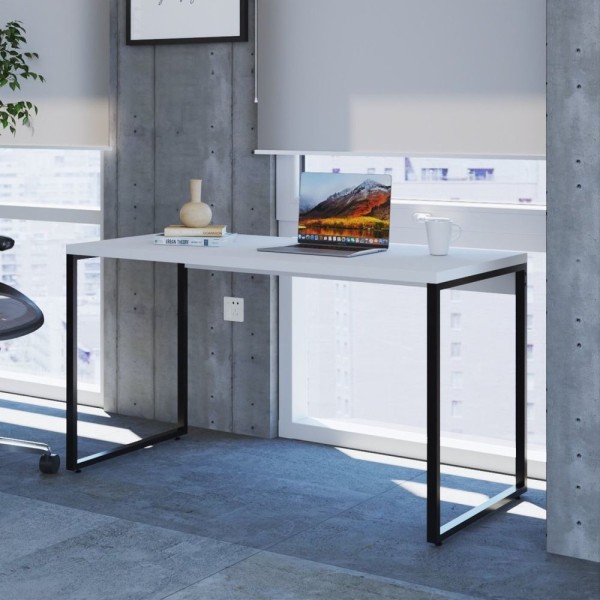 Encontraproduto.com.br - Mesa Para Escritório Office Estilo Industrial 135cm Kuadra Compace Branco Chess