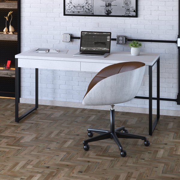 Encontraproduto.com.br - Mesa Para Escritório 150cm 2 Gavetas Kuadra Compace Branco Chess
