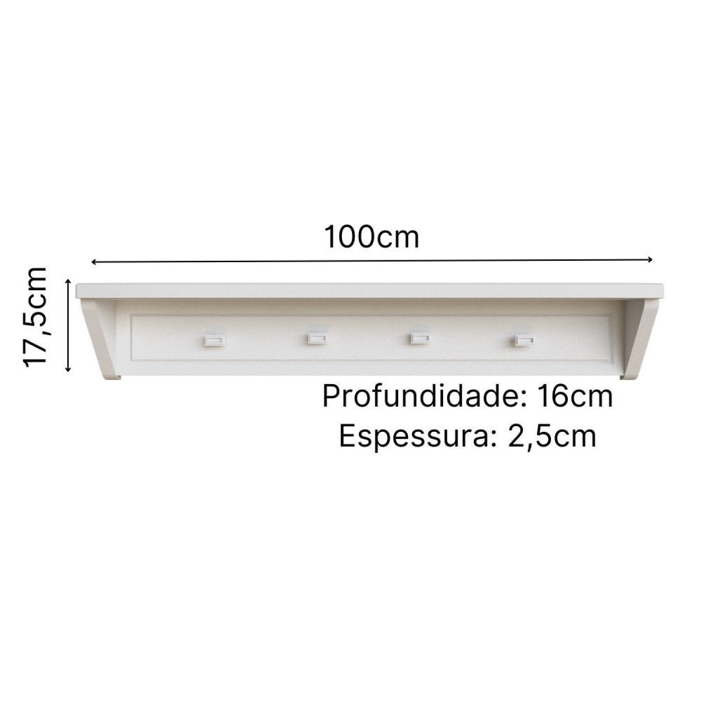 Encontraproduto.com.br - Prateleira Infantil Com 4 Cabideiros 100Cm Tudor Timber Areia