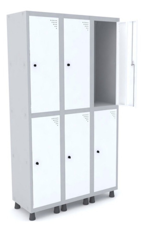 Encontraproduto.com.br - Guarda Volume Roupeiro 6 Portas Aço Grp 503/6 Pandin Móveis Cinza/Branco