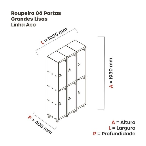 Encontraproduto.com.br - Guarda Volume Roupeiro 6 Portas Aço Grp 503/6 Pandin Móveis Cinza/Branco