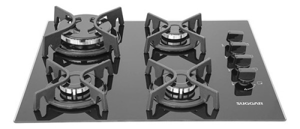 Cooktop Suggar 4 Bocas Trich Ferro Fundido Vidro Preto Bivolt FG4404FVP
