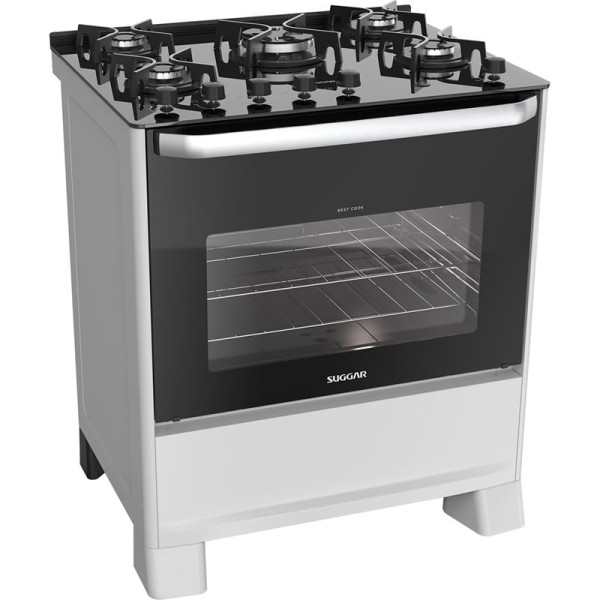 Encontraproduto.com.br - Fogão Mesa De Vidro 5 Queimadores 127V Best Grill Suggar Branco