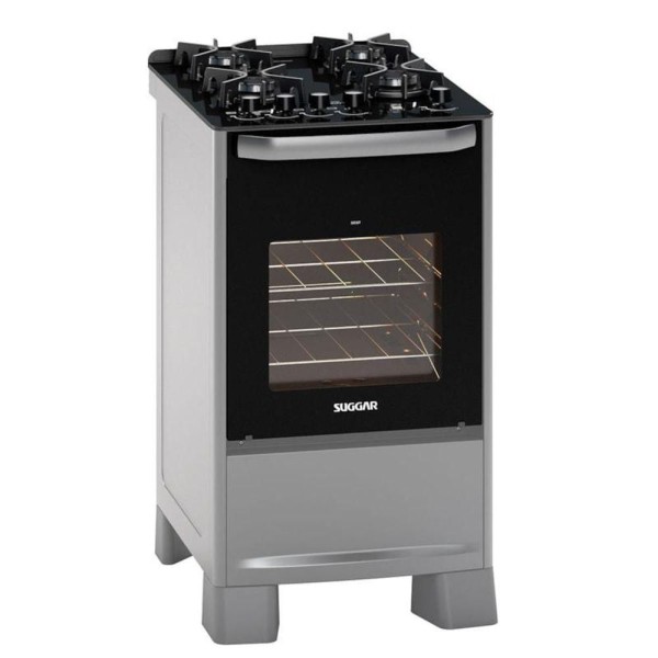 Encontraproduto.com.br - Fogão Suggar Best Glass 4 Queimadores Mesa Vidro Prata Inox FGVBG410PRIX Bivolt