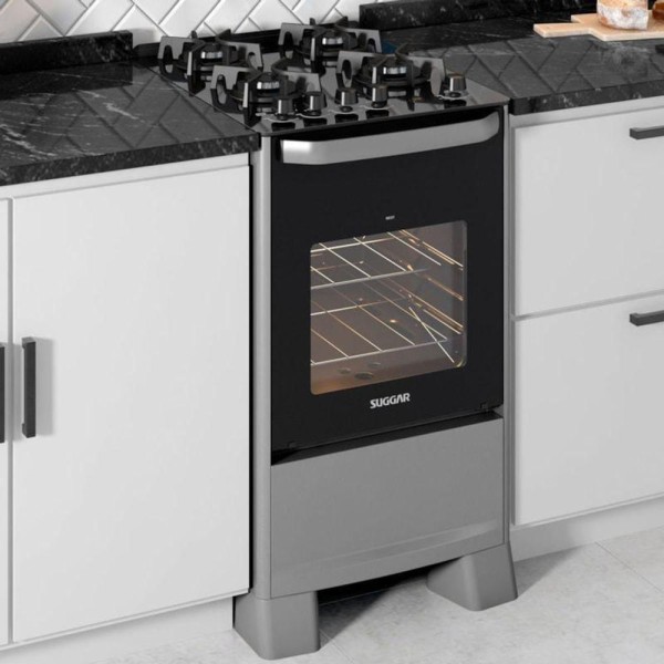 Encontraproduto.com.br - Fogão Suggar Best Glass 4 Queimadores Mesa Vidro Prata Inox FGVBG410PRIX Bivolt