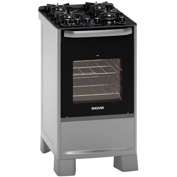 Encontraproduto.com.br - Fogão Suggar Best Glass 4 Queimadores Mesa Vidro Prata Inox FGVBG410PRIX Bivolt