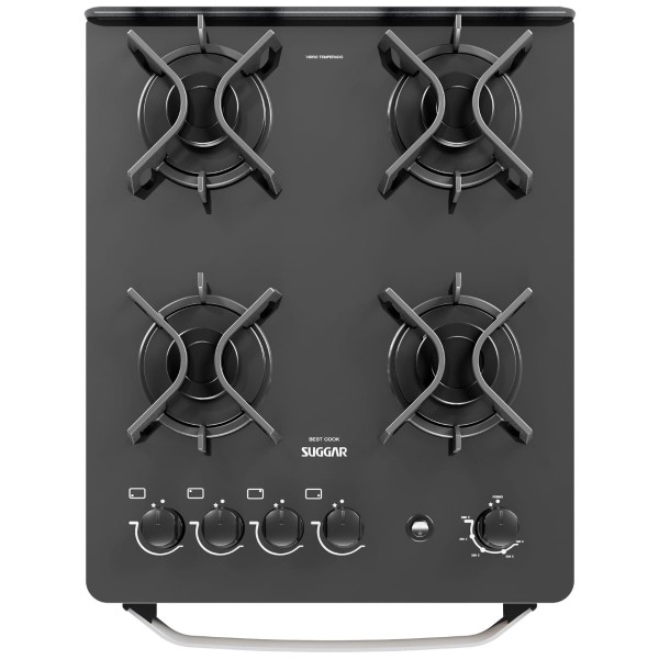 Encontraproduto.com.br - Fogão Suggar Best Glass 4 Queimadores Mesa Vidro Prata Inox FGVBG410PRIX Bivolt