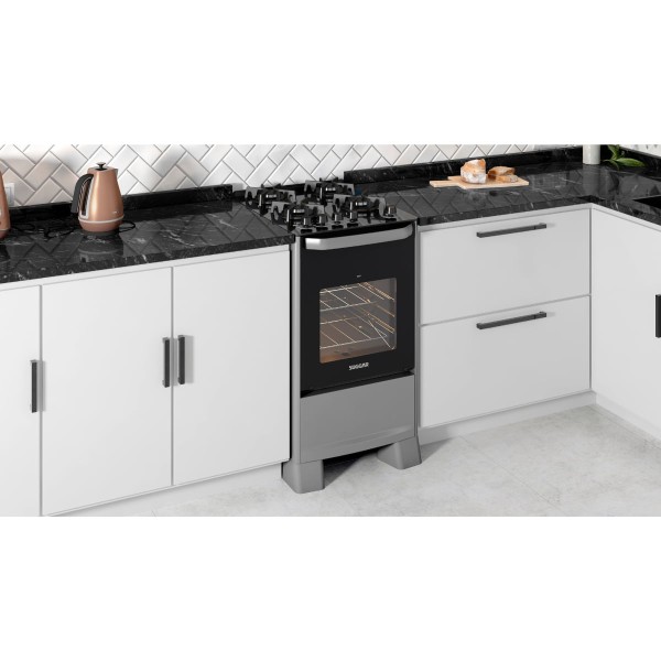 Encontraproduto.com.br - Fogão Suggar Best Glass 4 Queimadores Mesa Vidro Prata Inox FGVBG410PRIX Bivolt