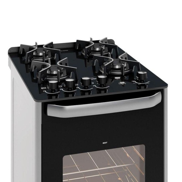 Encontraproduto.com.br - Fogão Suggar Best Glass 4 Queimadores Mesa Vidro Prata Inox FGVBG410PRIX Bivolt