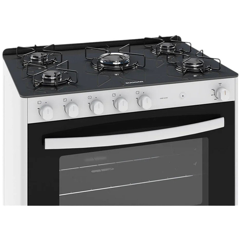 Encontraproduto.com.br - Fogão de Piso Suggar 5 Bocas Cook Glass Branco – Bivolt
