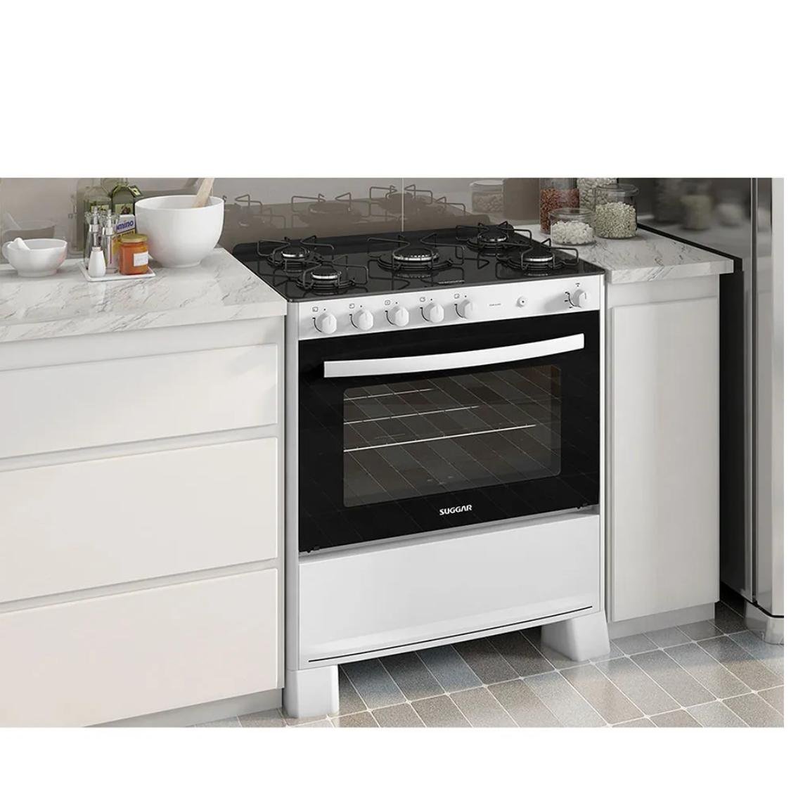 Encontraproduto.com.br - Fogão de Piso Suggar 5 Bocas Cook Glass Branco – Bivolt