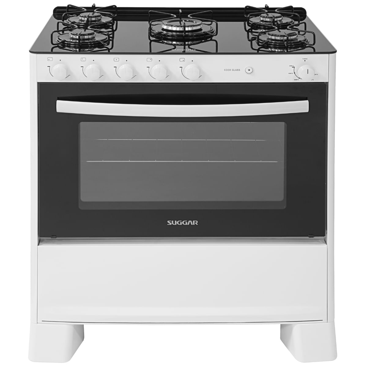 Encontraproduto.com.br - Fogão de Piso Suggar 5 Bocas Cook Glass Branco – Bivolt