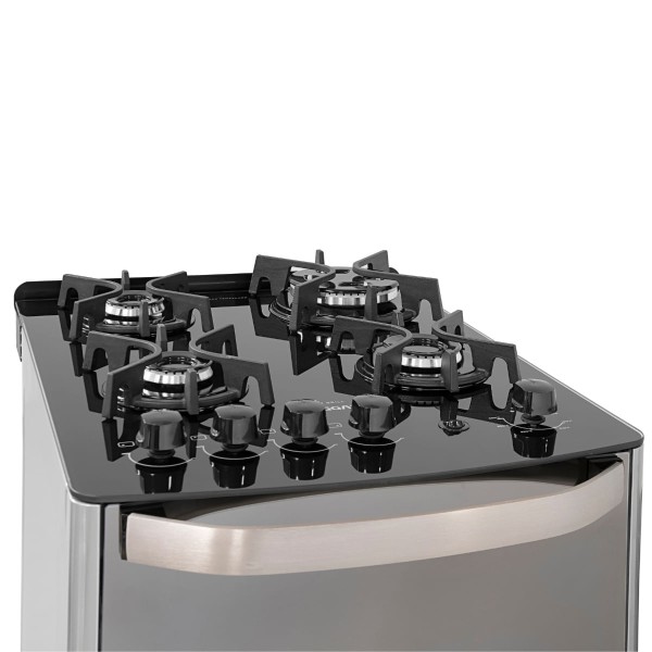 Encontraproduto.com.br - Fogão Suggar Master Grill 4 Queimadores Mesa Vidro Prata Inox 110V